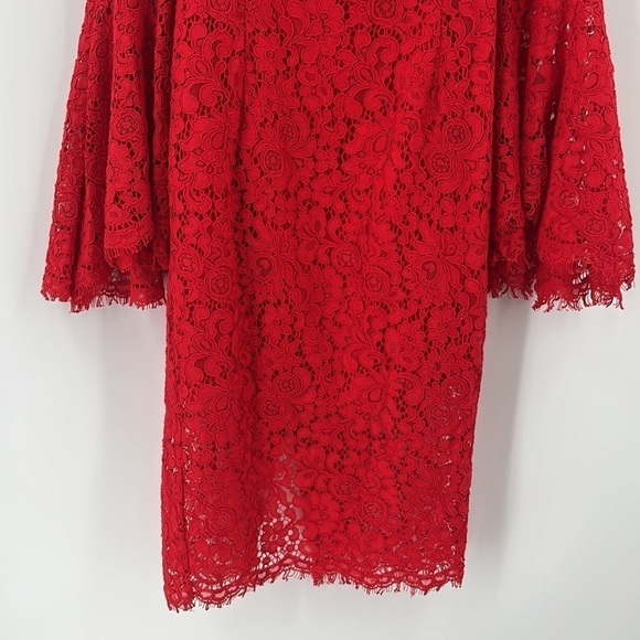 BARDOT Solange Bell Sleeve Lace Cocktail Dress Formula One Red Off Shoulder 4 - Picture 5 of 10